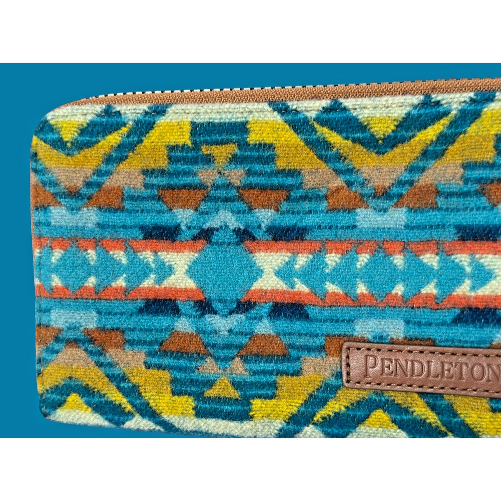 Pendleton Wool Wristlet Wallet Southwestern Geometric Turquoise Zip Around Boho - Picture 3 of 8